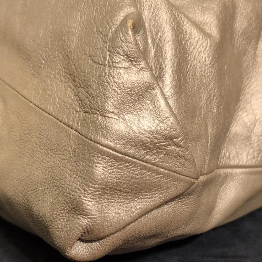 Elegant Metallic Leather Tote Bag Furla Hobo Purse 18 x 14 Clean